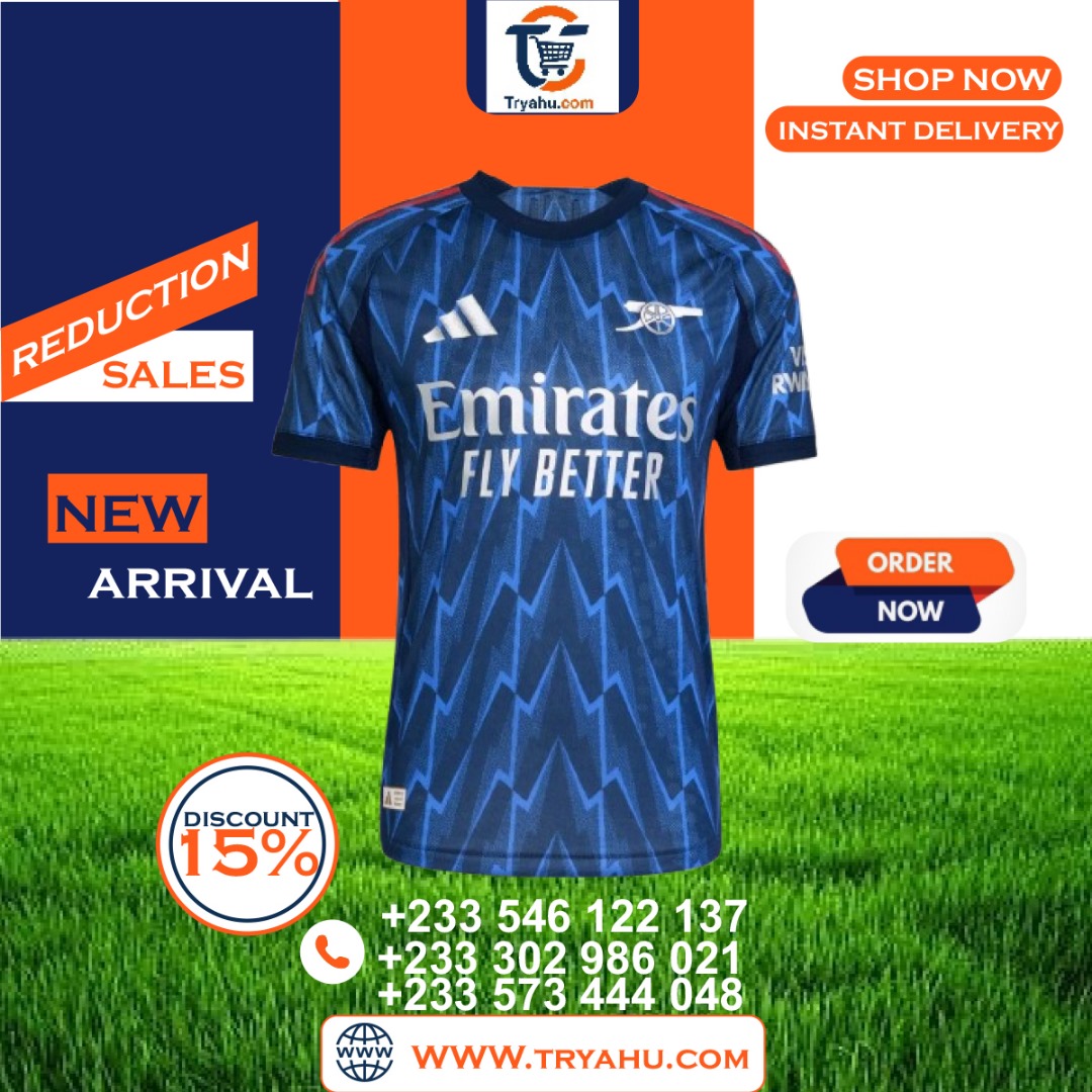 Adidas Arsenal 2025 2026 Blue Away Jersey Official Football Kit | Tryahu Sports Ghana